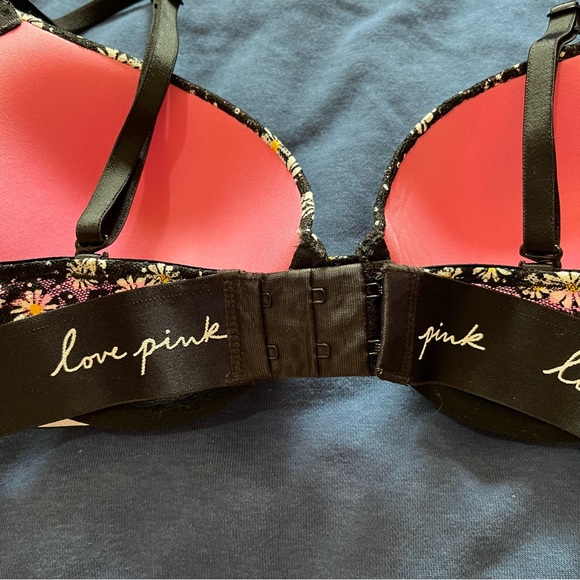 PINK Wear Everywhere Push Up Bra Floral Daisies Underwire Lace Black 34C - Picture 6 of 12